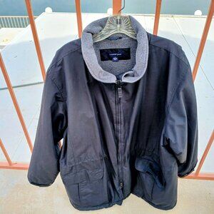 Lands End  Jacket Navy Insulated Fleace Men 2X 20W-22 W Black Coat W/ Hoodie